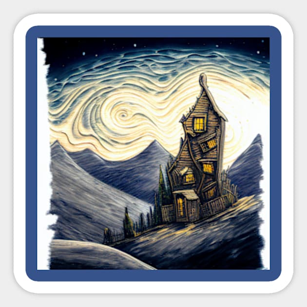 Starry Night Above The Shrieking Shack Sticker by Grassroots Green